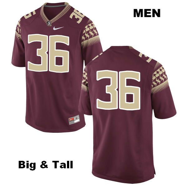 Men's NCAA Nike Florida State Seminoles #36 Brandon Barrett College Big & Tall No Name Red Stitched Authentic Football Jersey GDE3669TC